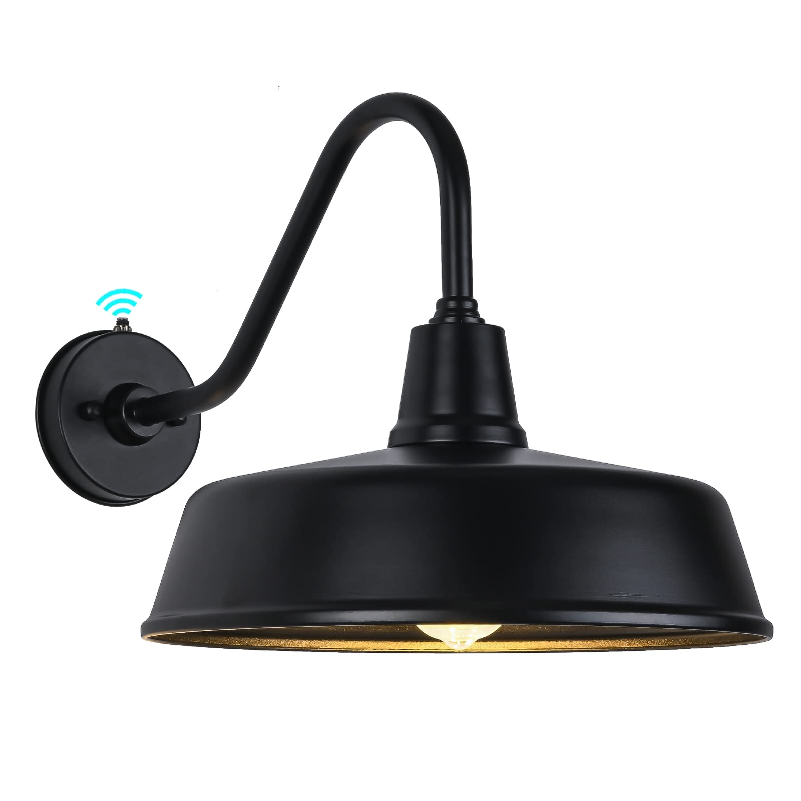 Metojia Gooseneck Barn-Lights Outdoor Fixture - 15 Inch Farm Style Black Large Lighting Farmhouse Exterior Sconce Wall Light For House, Dusk To Dawn Sensor Front Door Porch Garage (15 Inch)