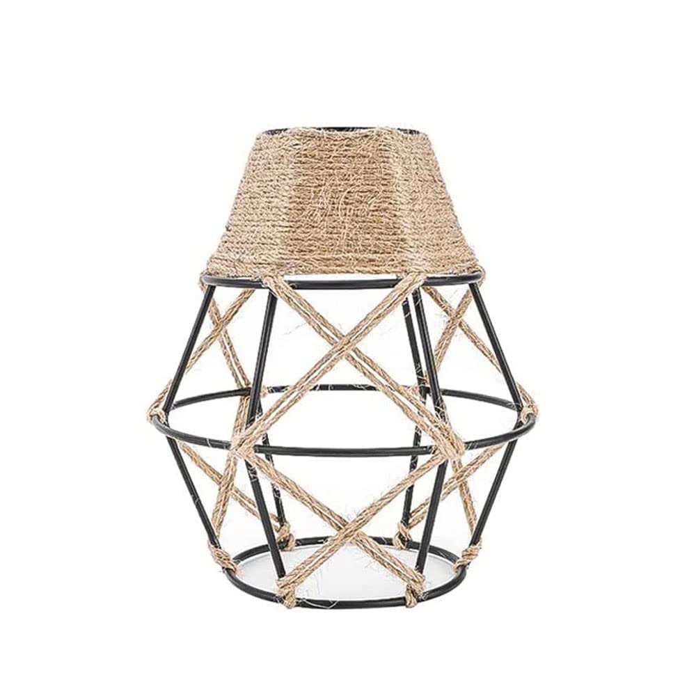 Vintage Boho Lamp Shades - Rustic Industrial Woven Pendant Light Wall Sconces Lampshade - Metal Bulb Guard Cage For Hanging Pend
