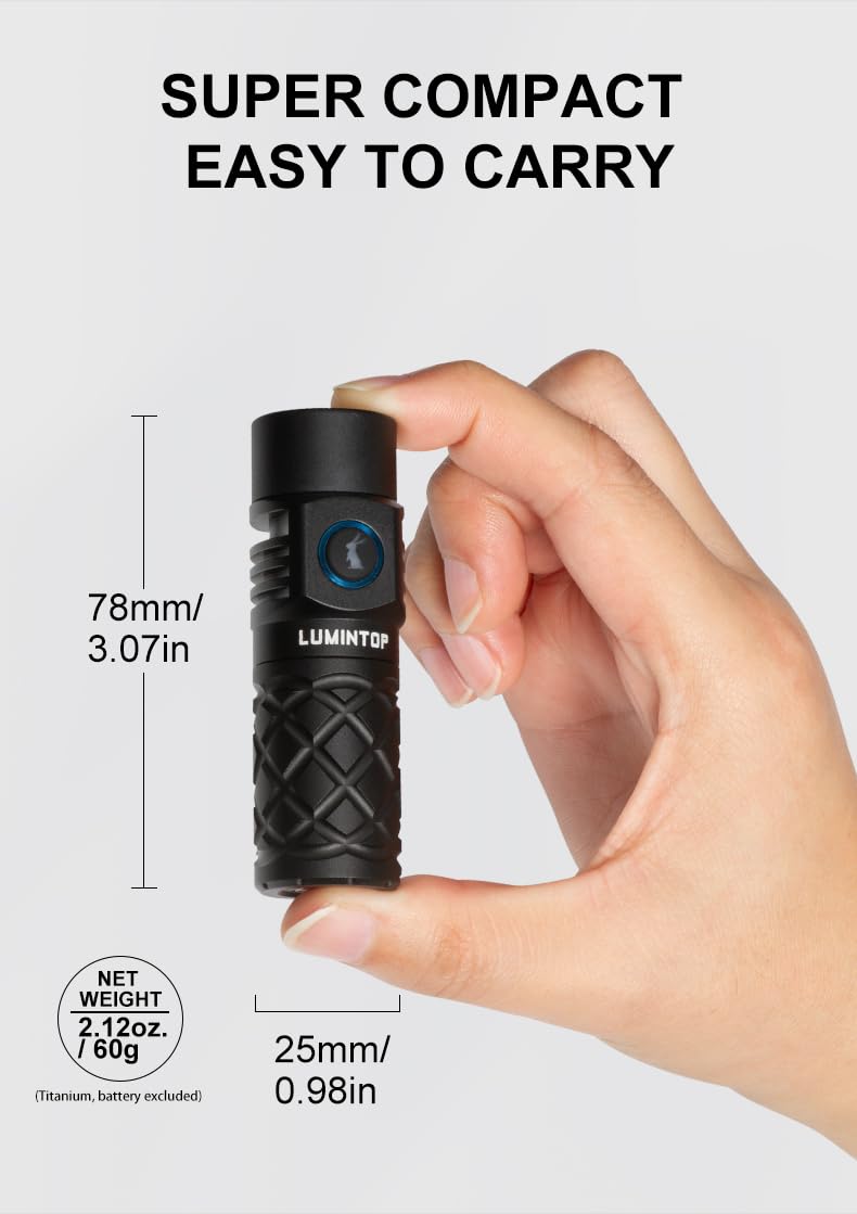 LUMINTOP Thor Mini Rechargeable LEP Flashlight - 250 Lumens, 700m Range, Waterproof, Black, Model MINI