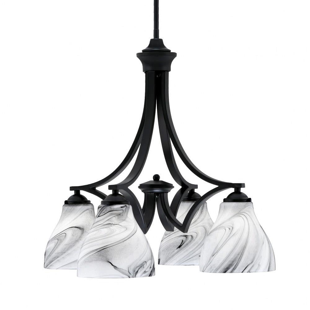 Toltec Lighting 568-MB-4769 Zilo - 4 Light Downlight Chandelier-20.75 Inches Tall and 21.5 Inches Wide, Finish Color: Matte Black, Glass Color: Onyx Swirl