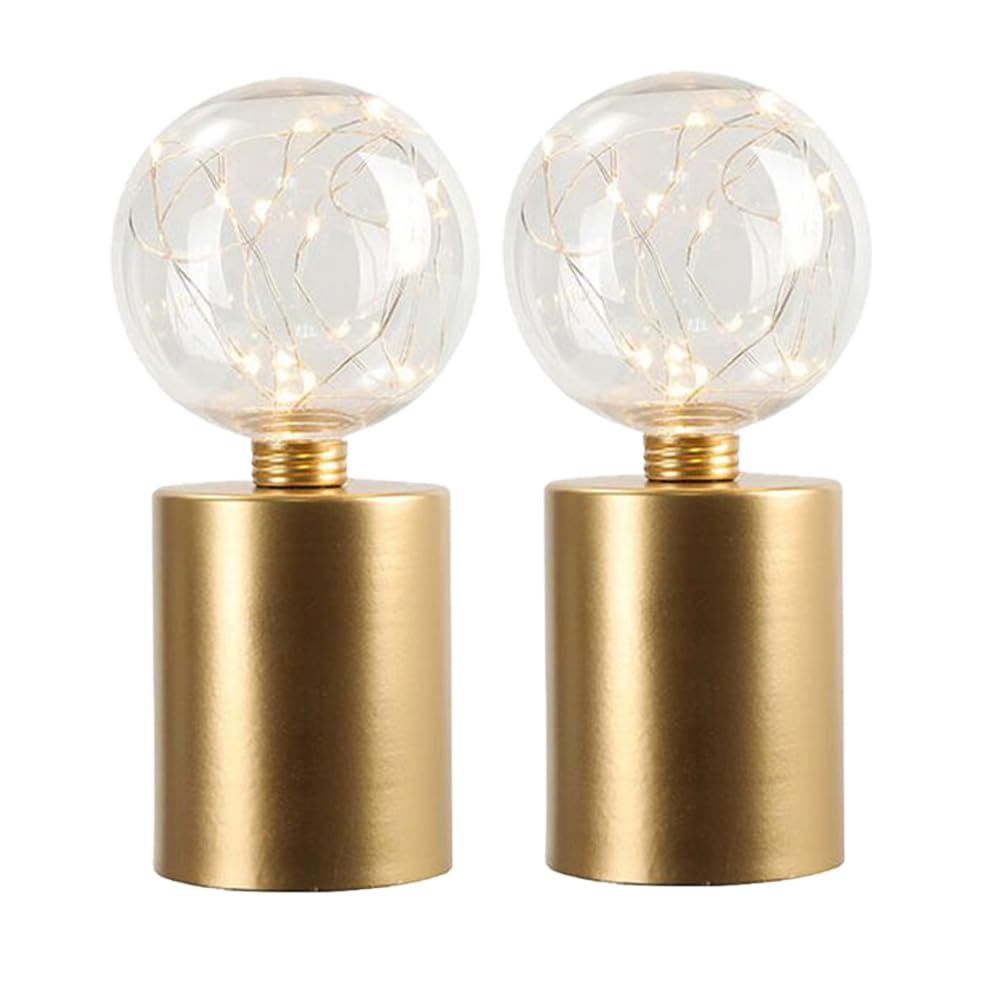 Jhy Design Set Of 2 Gold Table Lamp Battery Powered 8''Tall Cordless Lamp Light Battery Operated Great For Living Room Bedroom W
