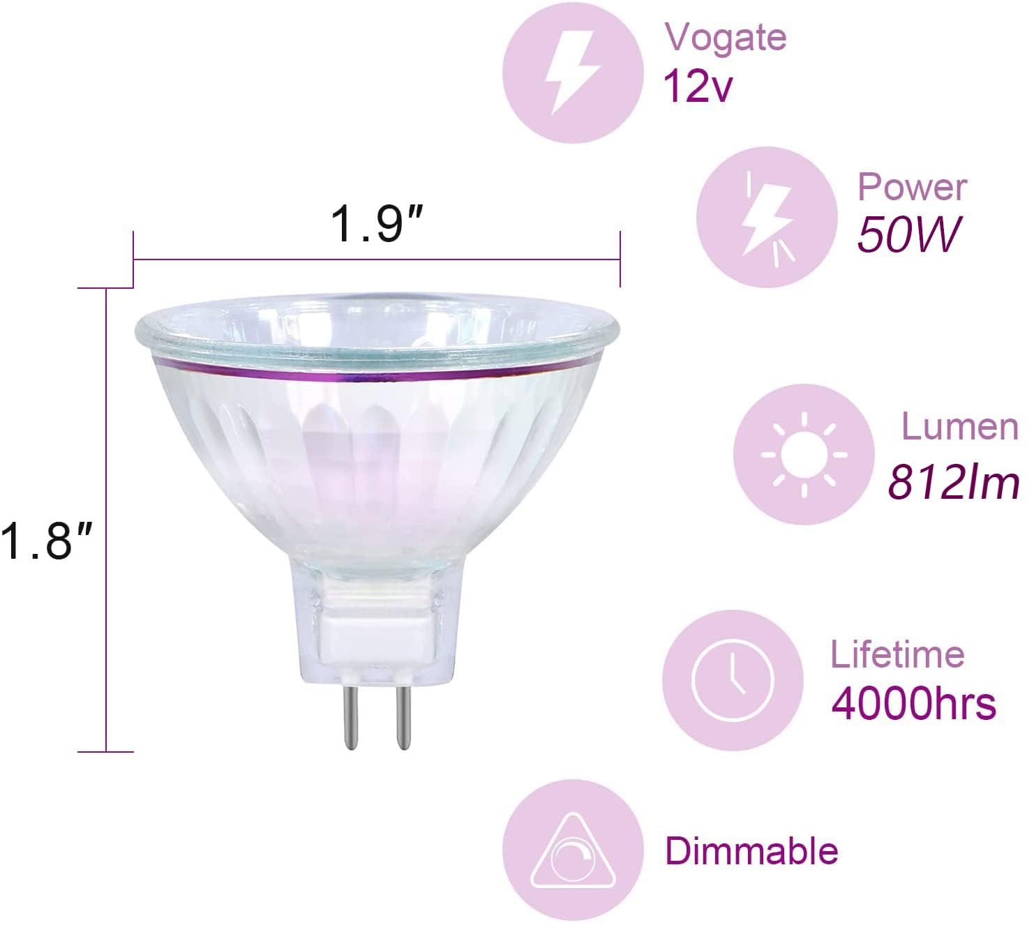GECXGY MR16 Halogen Light Bulbs 50W 12V Dimmable Clear Glass 6 Pack