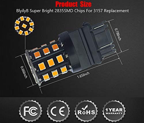 BlyilyB 3157 LED Bulbs, Amber Yellow, 850 Lumens, Replacement for Brake Lights, Pack of 4