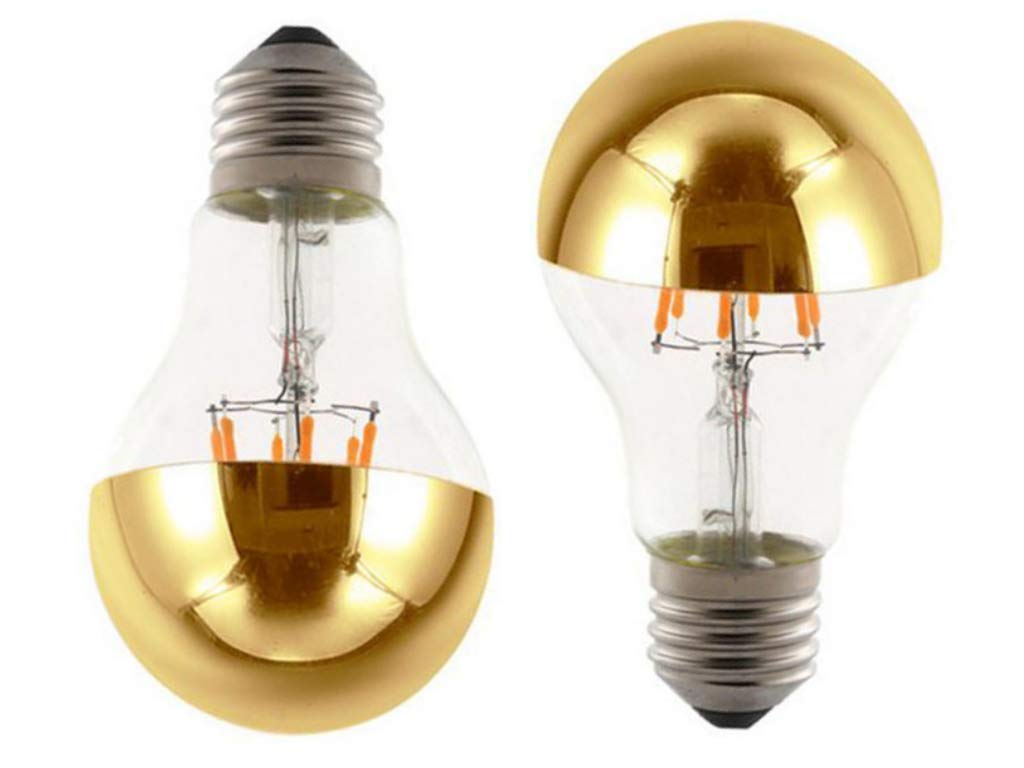 K JINGKELAI LED Filament Vintage Light Bulb A60 6W, Half Chrome Gold, Warm White 2700K, 4 Pack