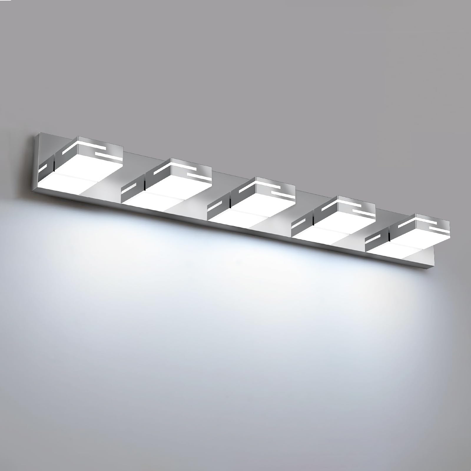 LKHF LED Modern Bathroom Vanity Light Fixtures  5-Light 34-inch Dimmable Chrome Vanity Lights for Bathroom Lighting Fixtures Over Mirror  with 350 Rotatable Heads (Cool White 6000K)