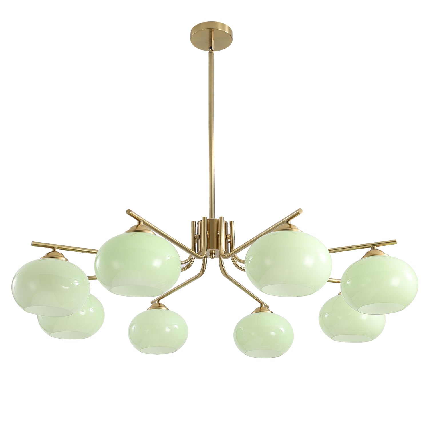 KCO Lighting 8-Light Green Glass Chandelier Mid Century Modern Metal Fixture Model L1158-8-G