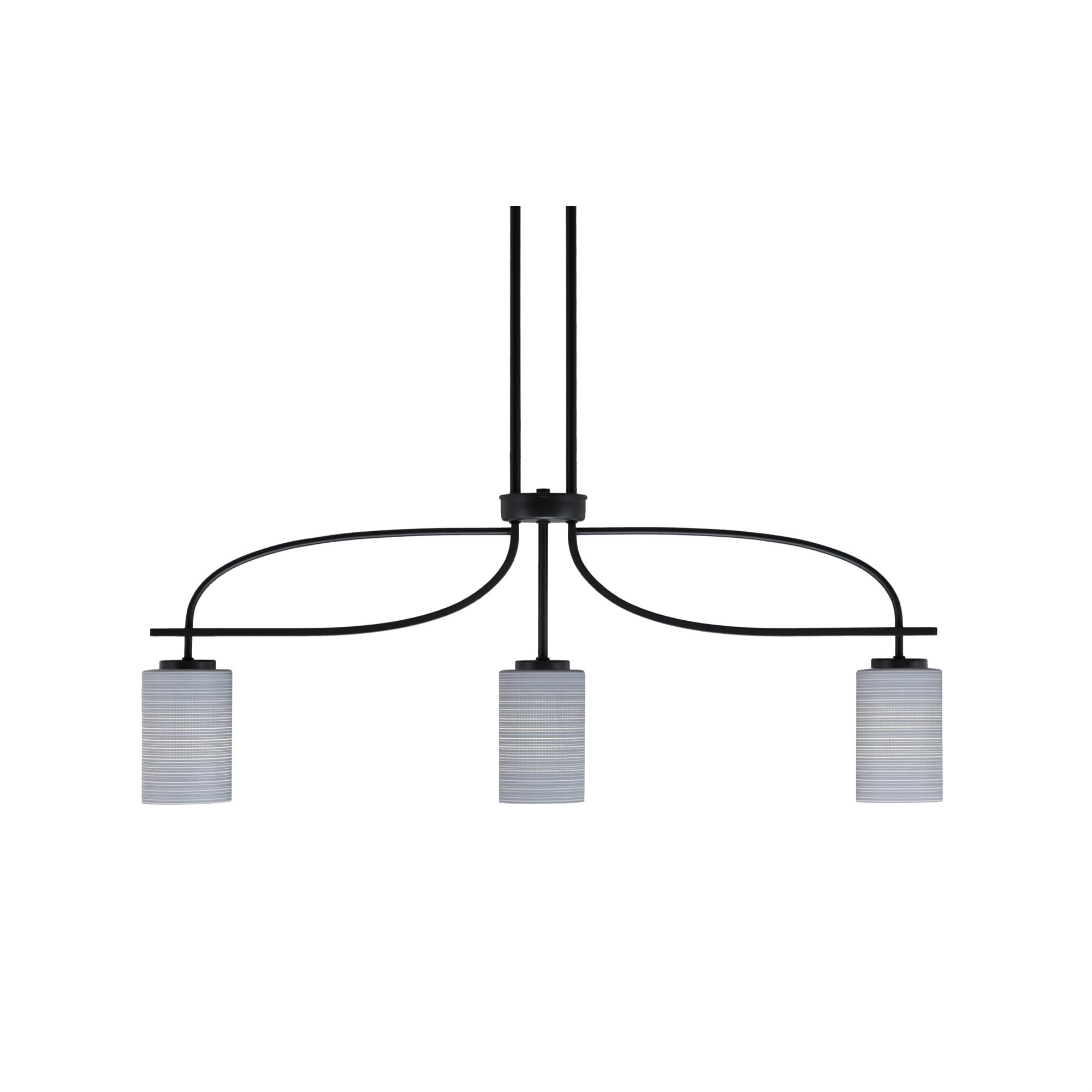 Cavella 3 Light Island Light Shown in Matte Black Finish with 4&quot; Gray Matrix Glass