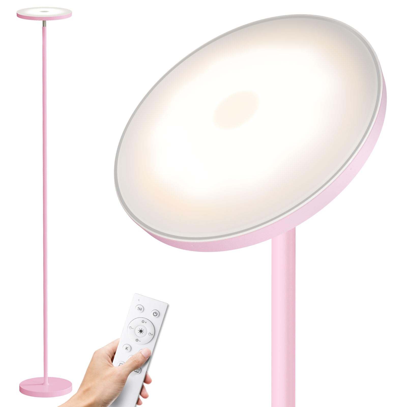 Sunmory Soft Pink Torchiere Floor Lamp For Bedroom And Office - Elegant Standing Lamp With Modern Design, Perfect For Ambient Li