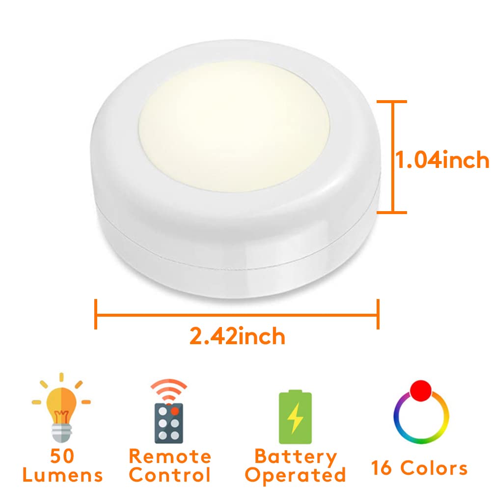 Deitybless 13-Color LED Puck Lights with Remote Control | Wireless Battery-Powered Stick-On Under Cabinet Lighting | Dimmable Co