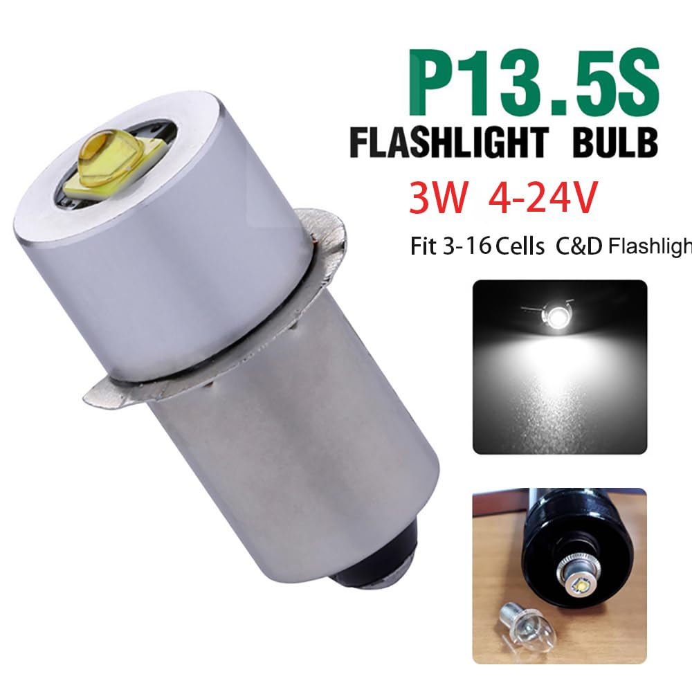 Trlife Led Flashlight Bulb Dc4-24V, Maglight Led Bulb For 3-16 C&D Cells Maglight Flashlight, 3W Maglight Replacement Bulbs 12V 18V Maglight Bulbs(1 Pack)