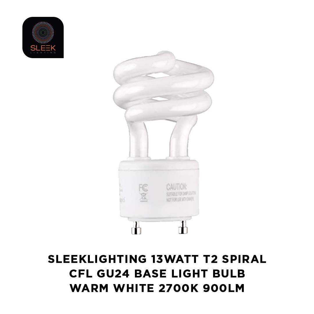 Sleeklighting 13Watt T2 Spiral Cfl Gu24 2 Prong Light Bulb Base 2700K 900Lm -Ul Approved 120V 60Hz Light Bulb- Mini Twist Lock S