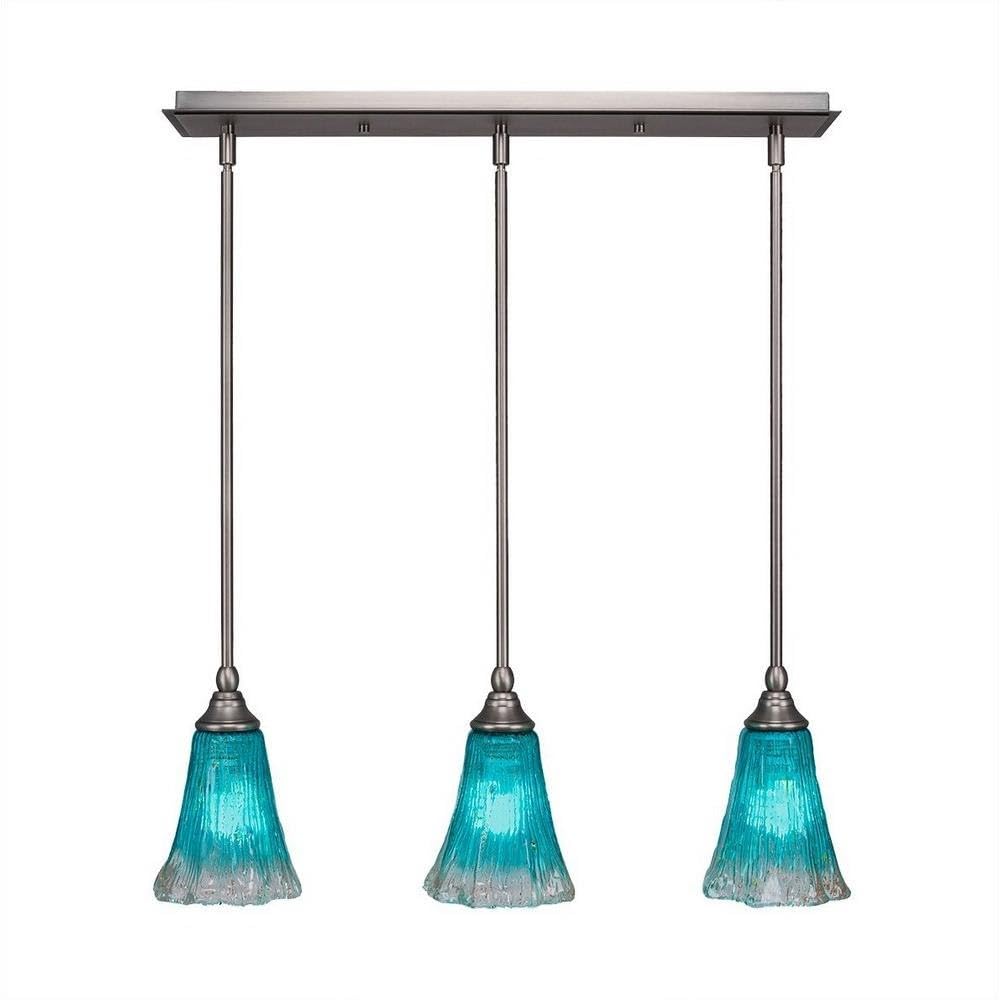Toltec Lighting 25-Bn-725 3 Light Multi-Light Mini Hang Straight Swivel Pendant With Fluted Teal Crystal Glass, 5.5&quot;, Brushed Nickel