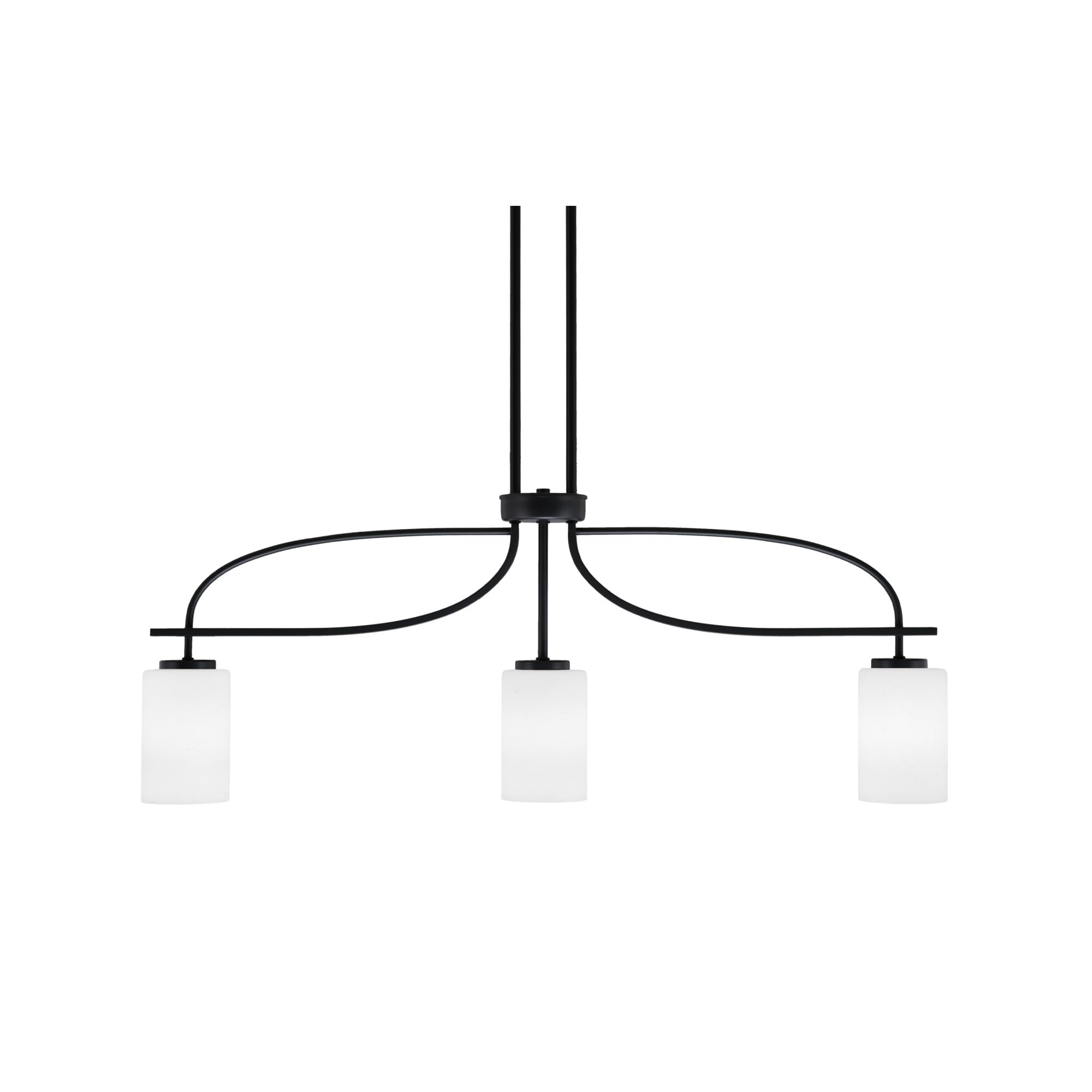 Cavella 3 Light Island Light Shown in Matte Black Finish with 4&quot; White Muslin Glass