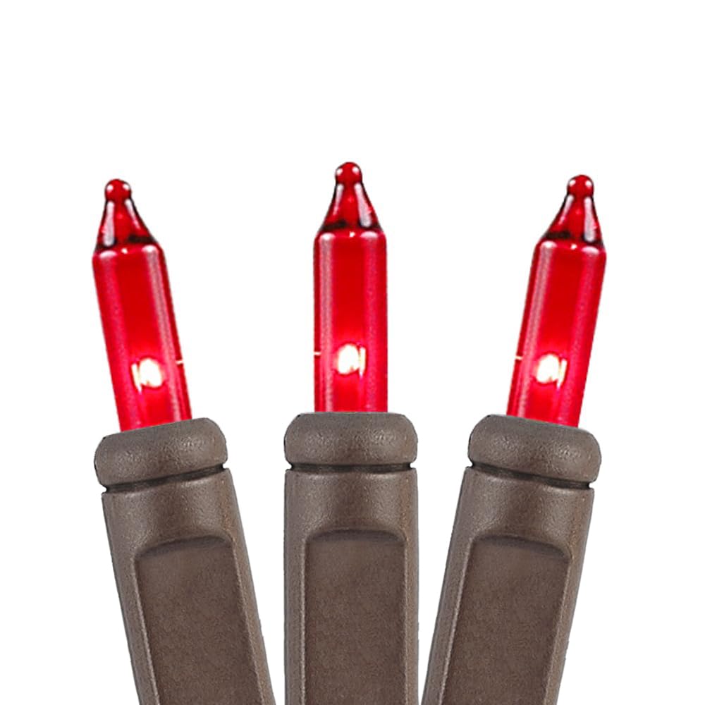 Novelty Lights Mini Lights 11ft 50 Bulbs Red on Brown Wire Commercial Grade UL Listed