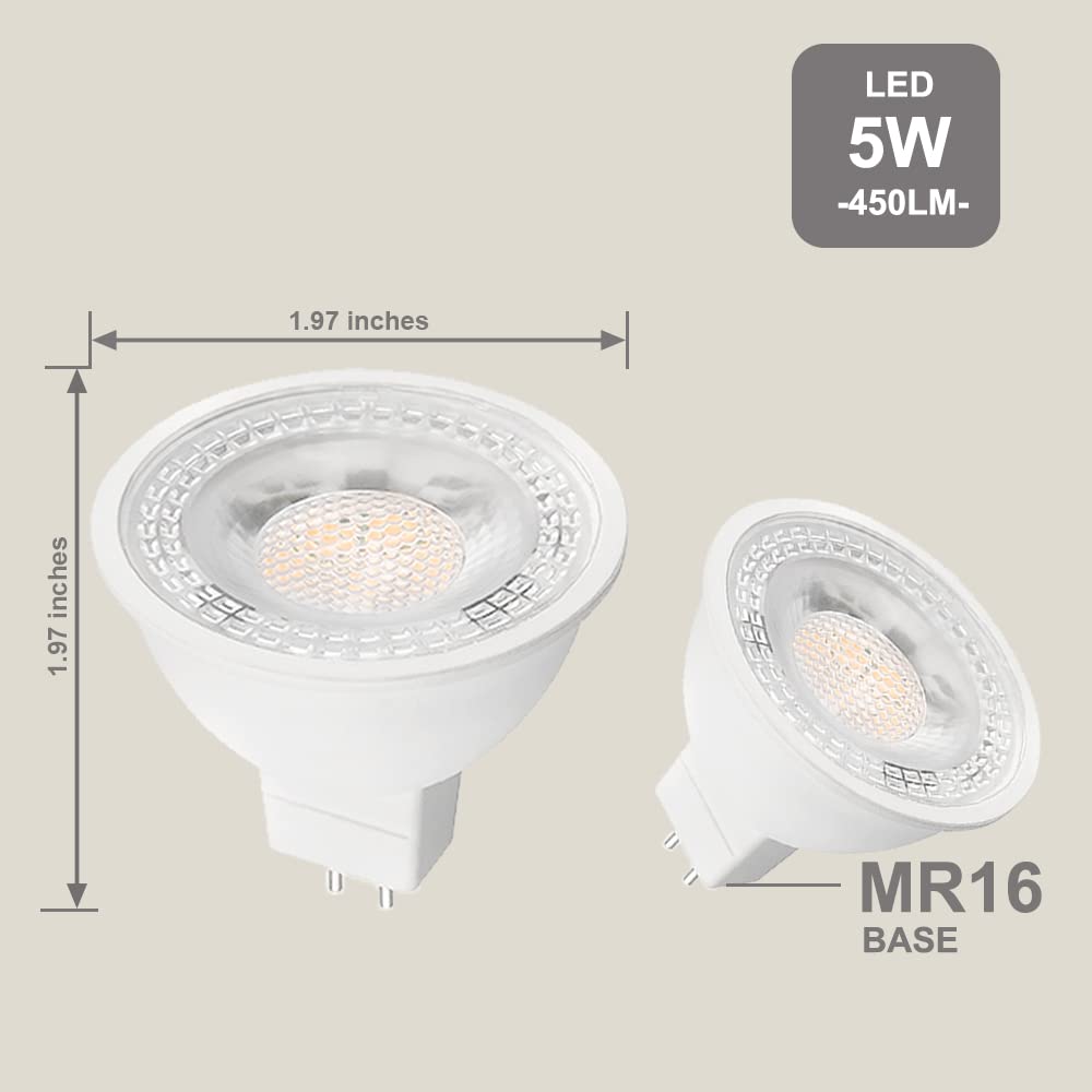 Ftl 20-Pack Mr16 Led Bulb Daylight White 5000K Gu5.3 12V 50W 5W Non-Dimmable Halogen Equivalent Spotlight 40 Degree Outdoor Landscape Light Bulbs For Track Lighting