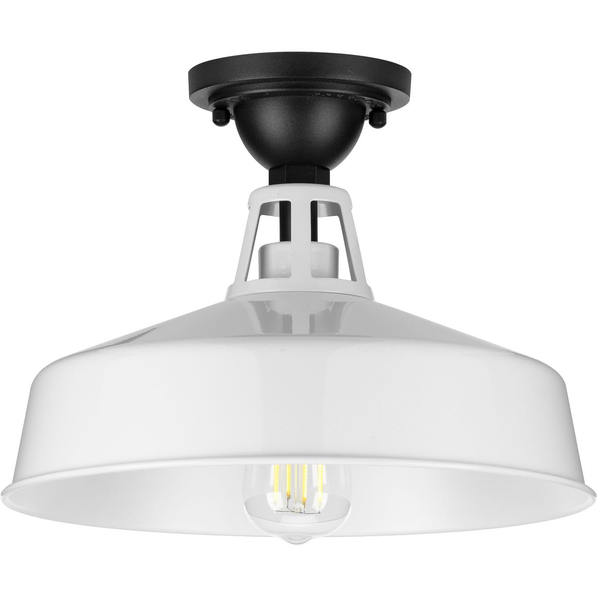 Progress Lighting Cedar Springs Collection 1-Light Farmhouse Outdoor Semi-Flush Mount Light White, 9.50X13.25X13.25