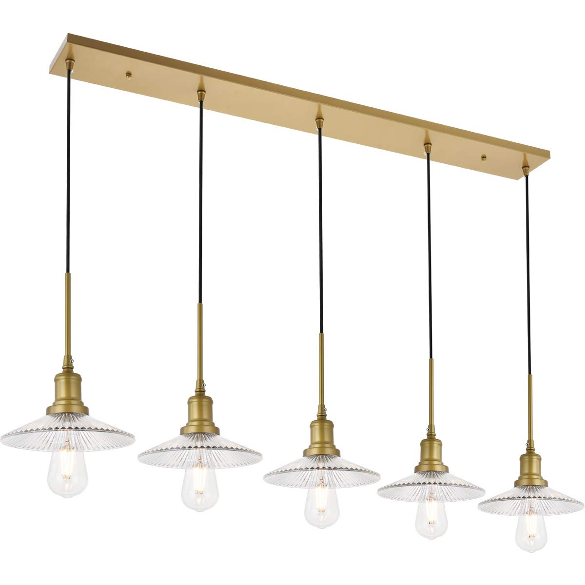 Elegant Lighting Brass 5-Light Pendant - Modern Indoor Ceiling Fixture, Clear Glass Accents
