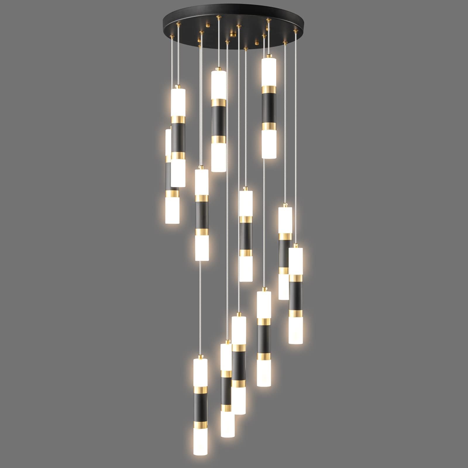 LIANGMH Modern Kitchen Island Black Gold Ceiling Pendant Light Dimmable LED 72W Staircase Large Chandelier Lobby Bedroom Living 