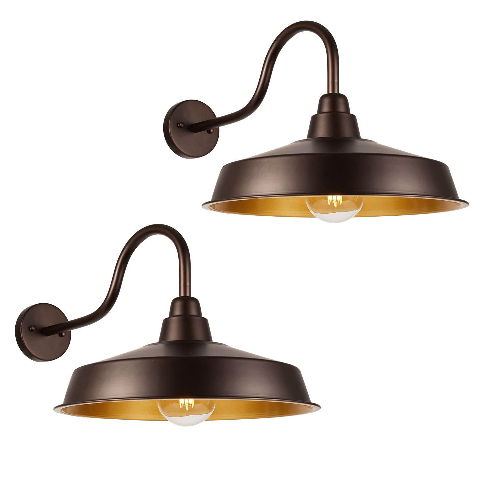 Diyel Gooseneck Barn Light Outdoor, 16 Inch Dome Large Farmhouse Exterior Light Fixture Wall Mount, Industrial Outdoor Wall Sconce Outside For House, Shop, Front Porch, Garage, Entryway, Orb, 2 Pack