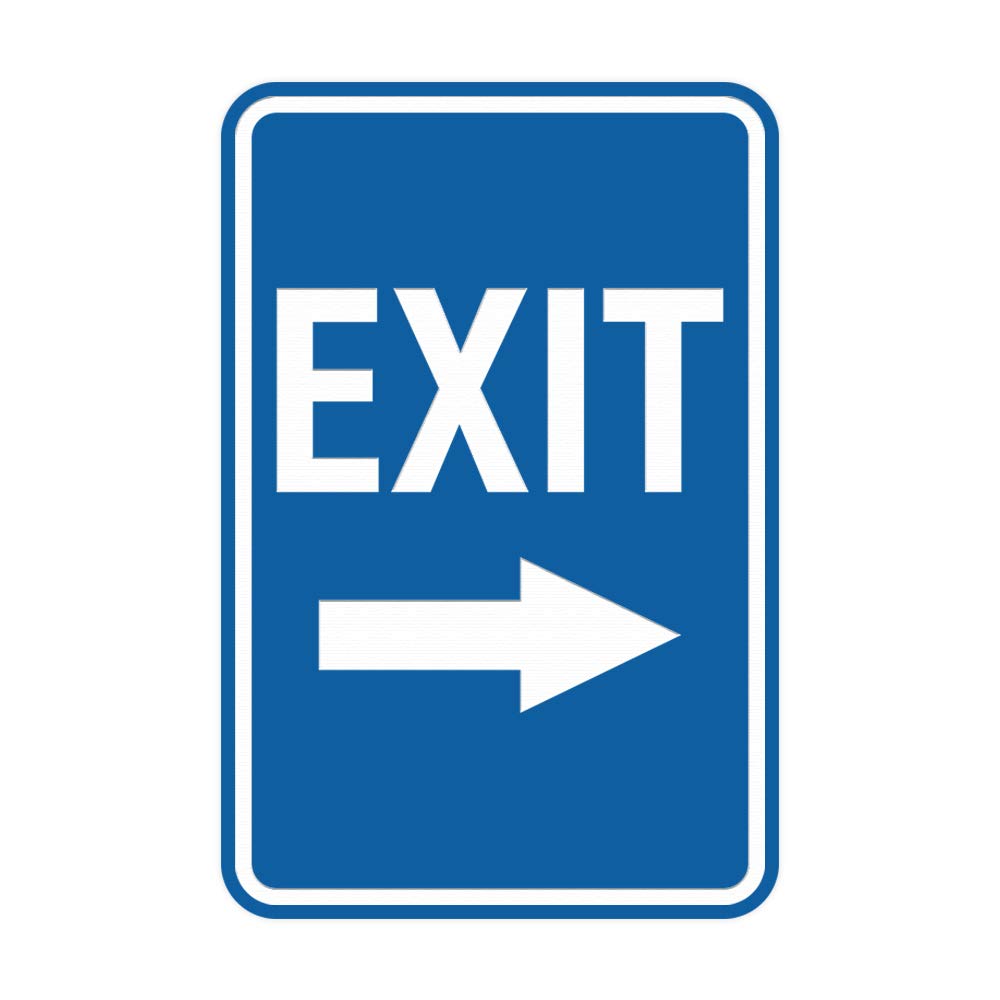 Signs ByLITA Portrait Round Exit Right Arrow Sign with Adhesive Tape, Mounts On Flat Surface (Blue) - Medium