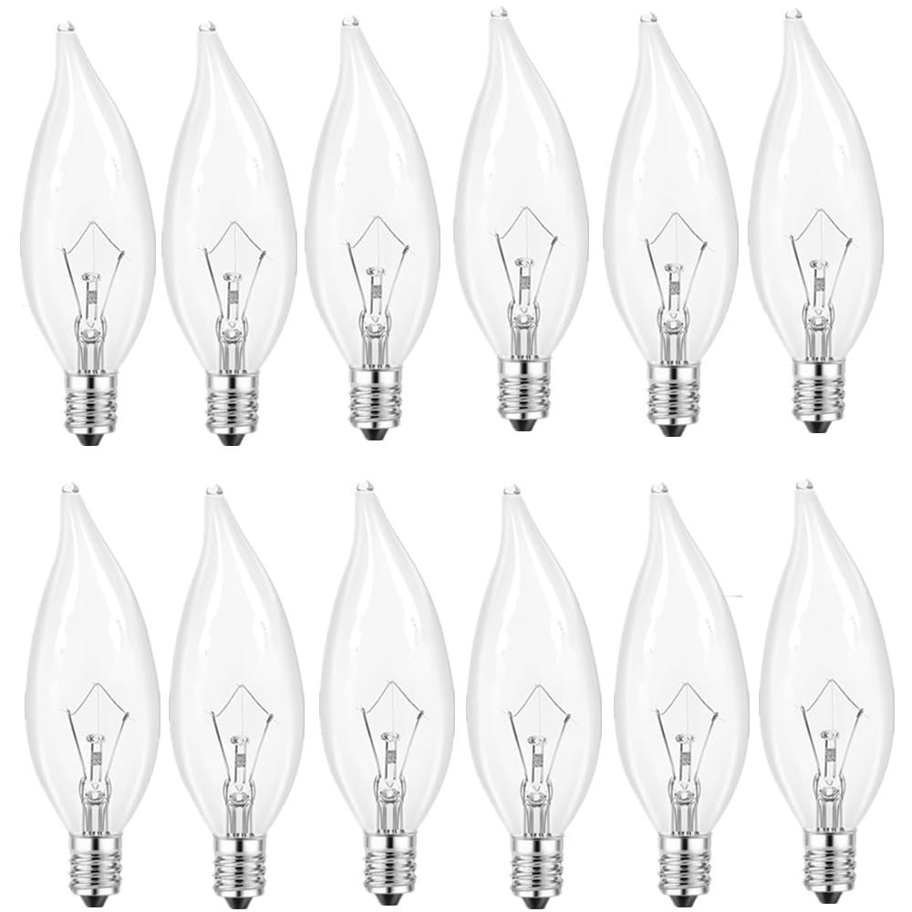 12Pc Candelabra Light Bulbs, 60 Watt Clear Candelabra Base,Flame Shaped Incandescent Chandelier Light Bulbs, E12 B10 With Warm W