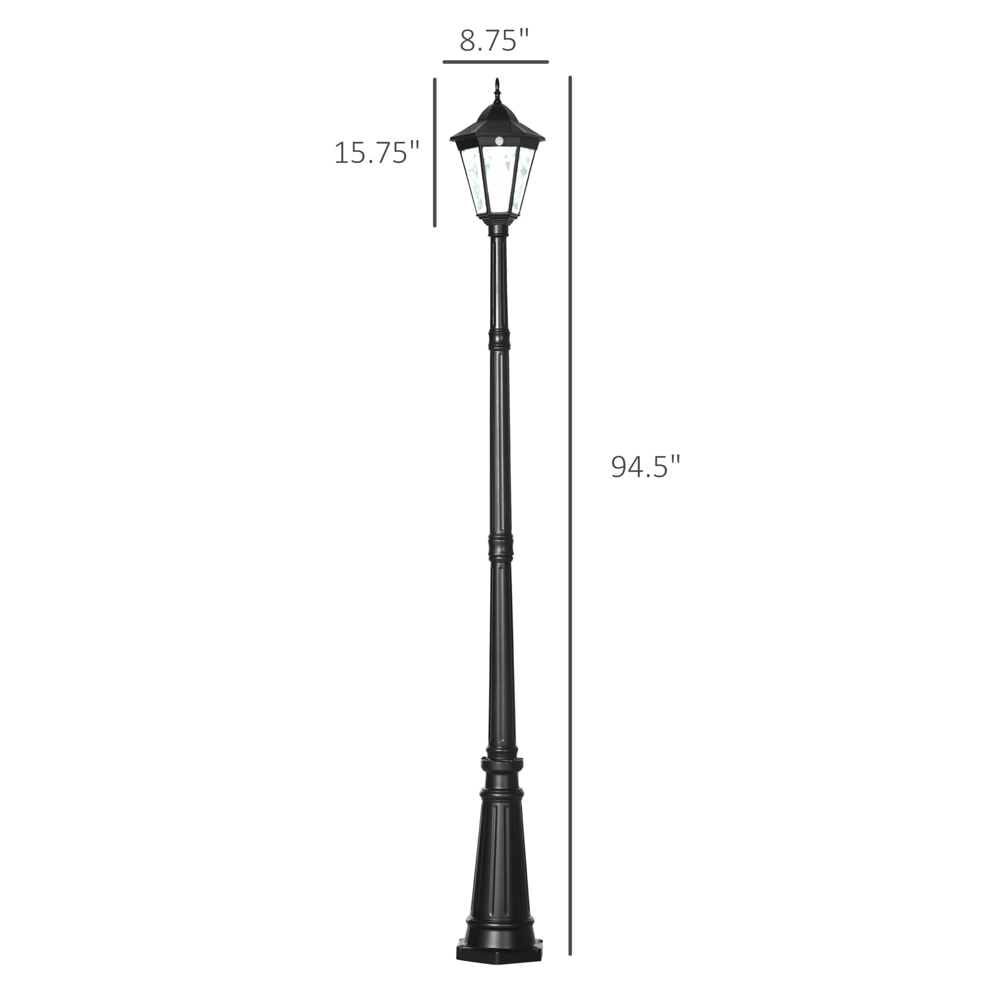 Outsunny 94.5&quot; Solar Lamp Post Light, Dusk To Dawn Vintage Style Street Light, Aluminum Solar Powdered Lamp, Pir Motion Sensor For Garden, Lawn, Pathway, Driveway, Black