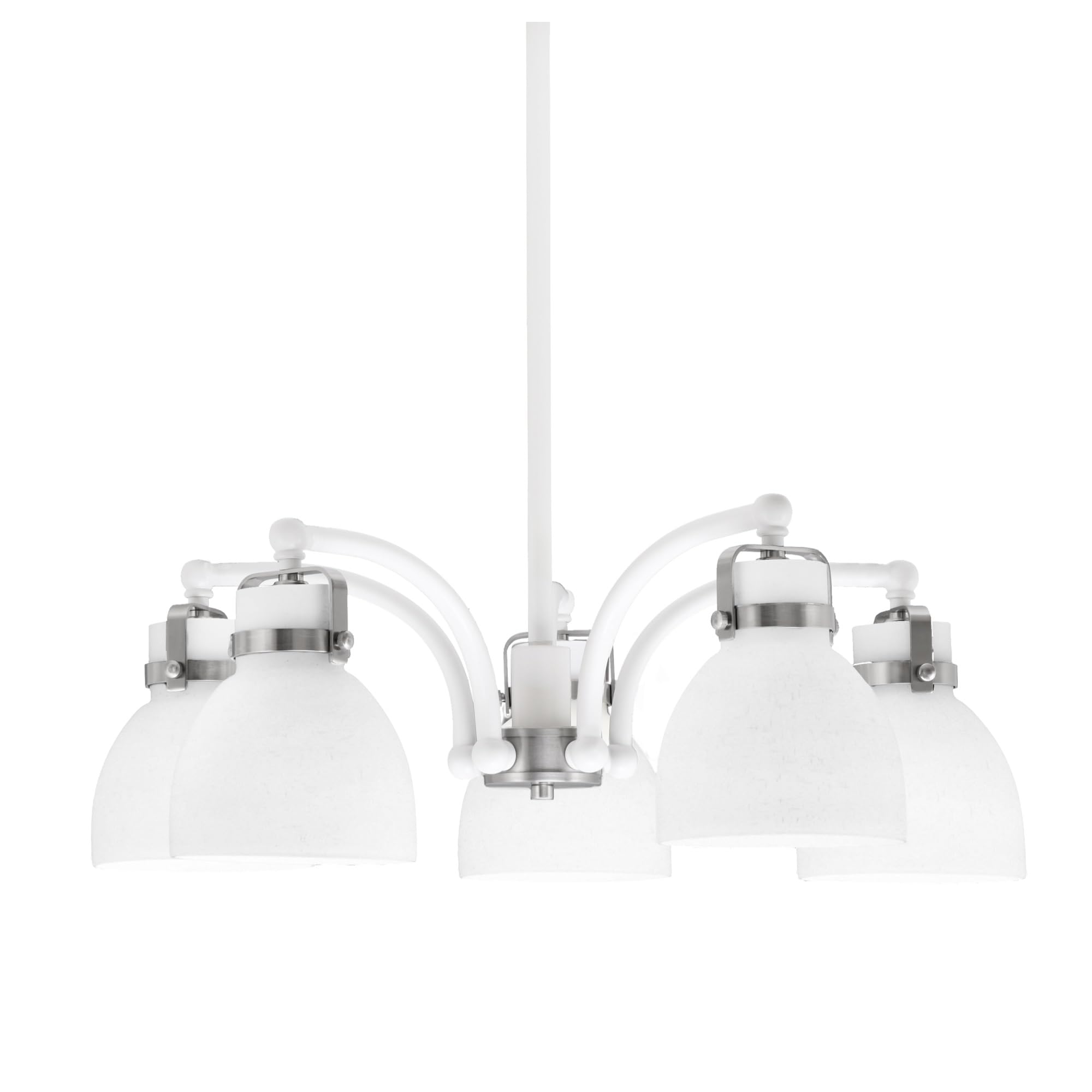Easton Downlight, 5 Light, Chandelier Shown In White & Brushed Nickel Finish With 6&quot; White Muslin Glass