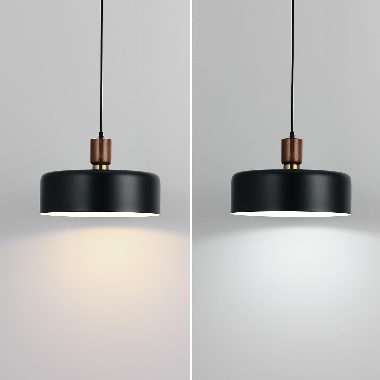 Eustace 13.8 Inch Large Pendant Light, Adjustable Metal Chandelier With Solid Wood And Brass Accent, Modern Hanging Light Fixtur