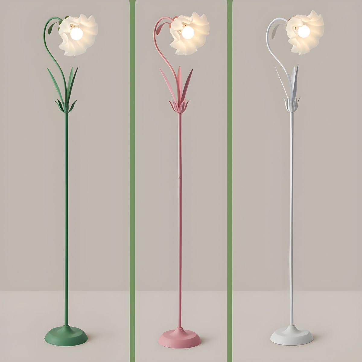 Seearishop Modern Flower Floor Lamp Macaron White 1-Light Unique Floor Lamps Metal Standing Light Cute Floral Lamp With Acrylic