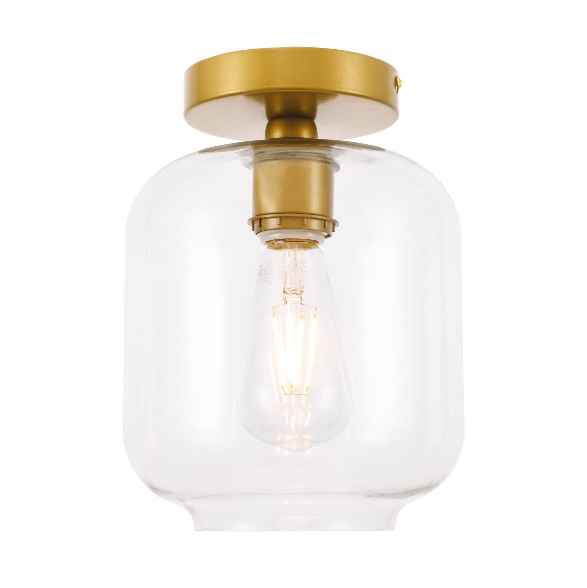 Living District Collier 1-Light Metal & Glass Flush Mount in Brass/Clear