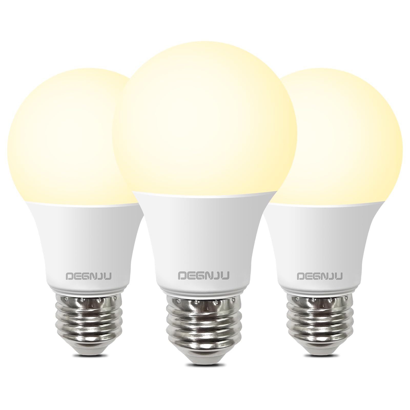 DEGNJU A19 LED Light Bulbs, 60W Equivalent, Soft White 2700K, E26 Base, Non-Dimmable, 3 Pack