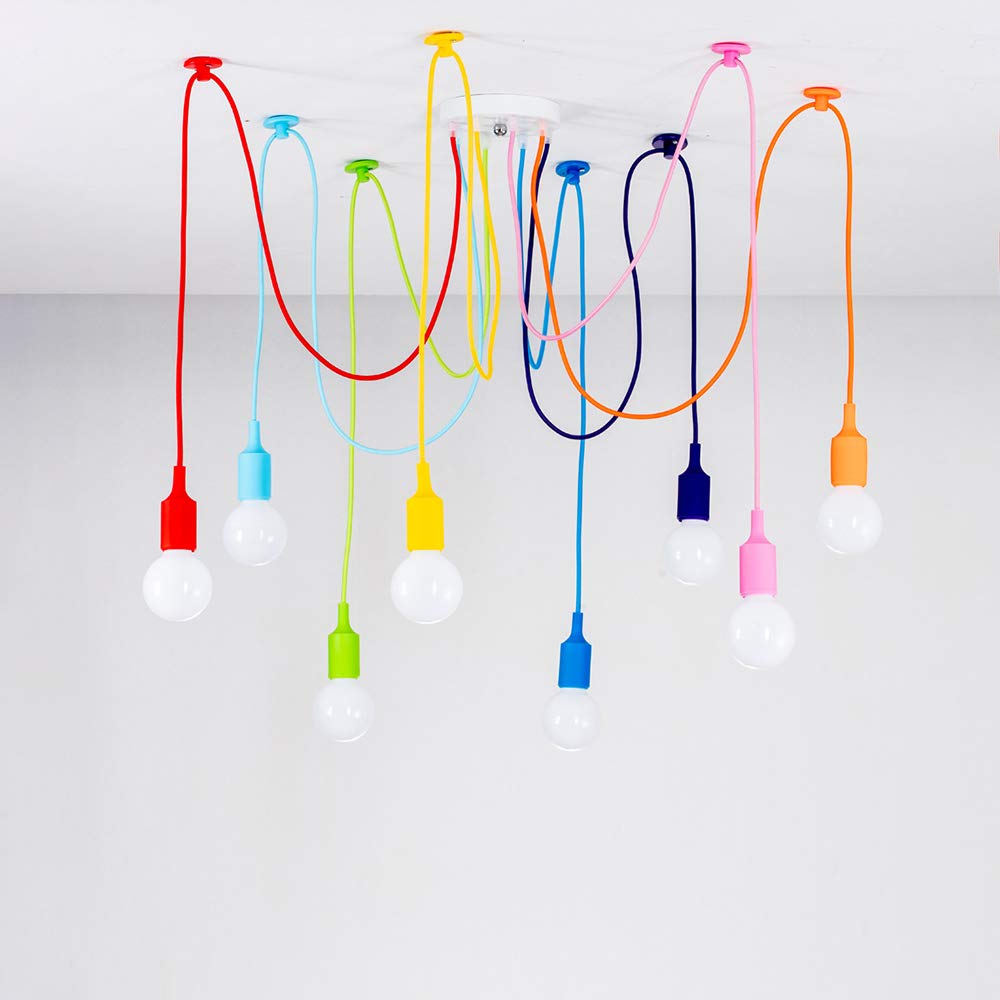 KJLARS Modern 8-Light Ceiling Spider Lamp Chandelier - Adjustable DIY Pendant Lighting for Kids' Room, Bedroom, Dining - Multicolor