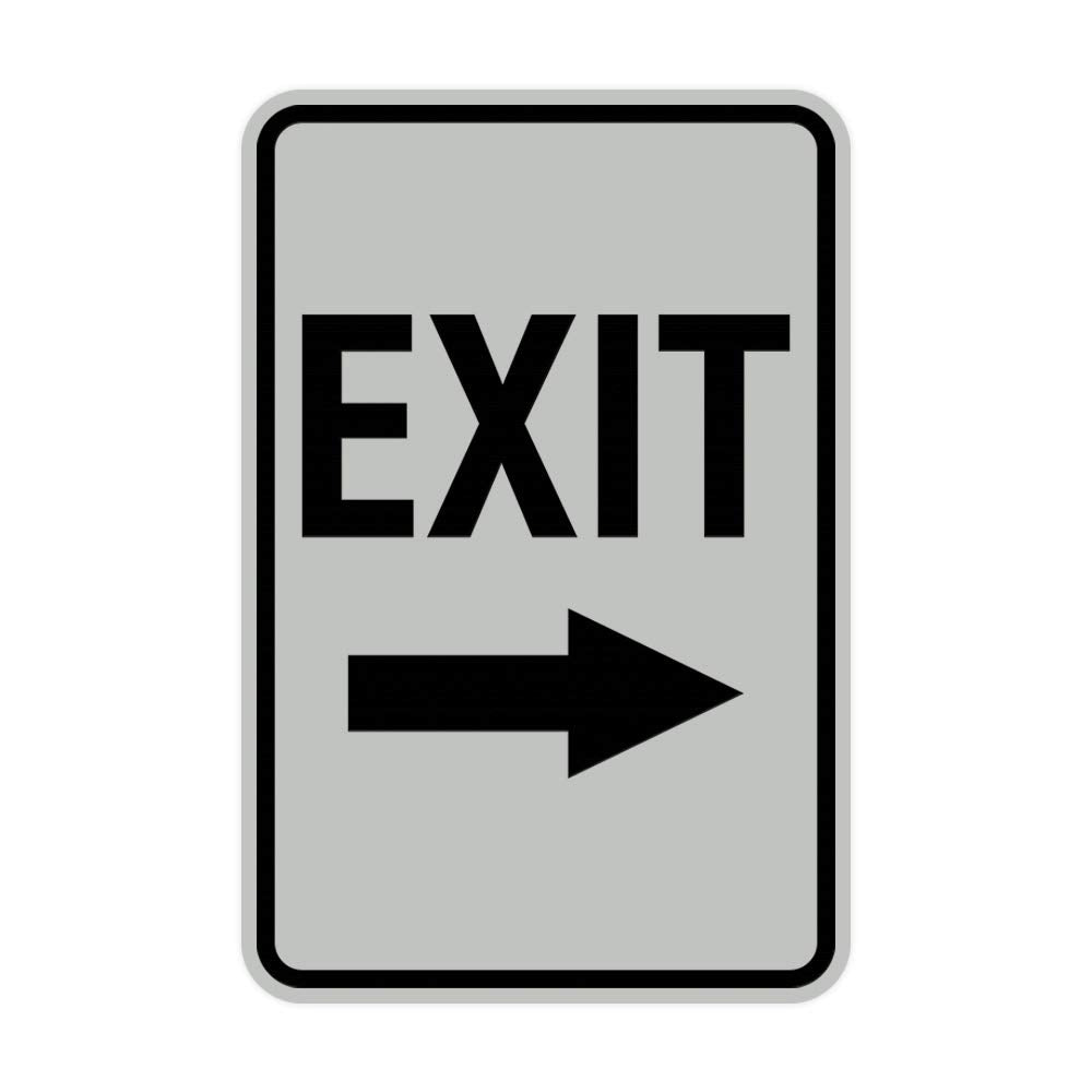 Signs ByLITA Portrait Round Exit Right Arrow Sign with Adhesive Tape, Mounts On Flat Surface (Lt Gray) - Small