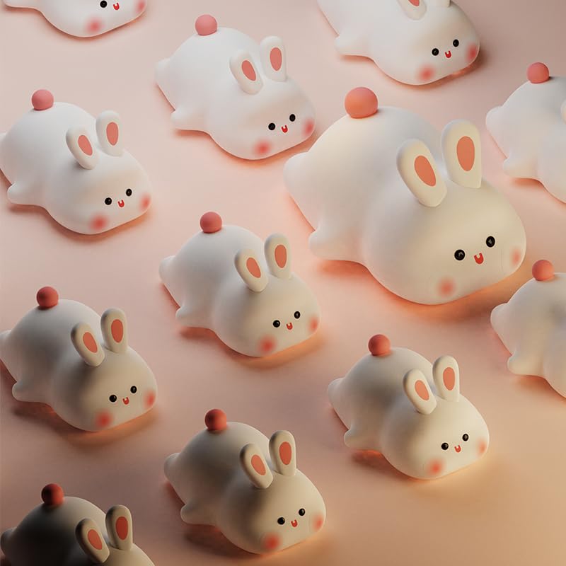 LYQTloml LED Rabbit Night Light, Silicone Dimmable Touch Lamp, Rechargeable Bedside Light, White, Model: lampBuuny001