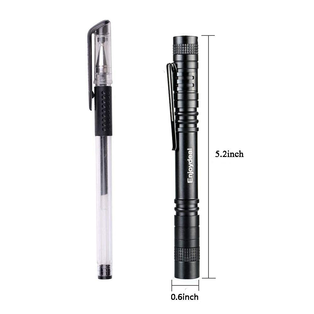 enjoydeal 5PCS Ultra Slim LED Pen Light Flashlight 1000LM Black Aluminum Torch, Model SGAA329B, Powered by 2x AAA Batteries