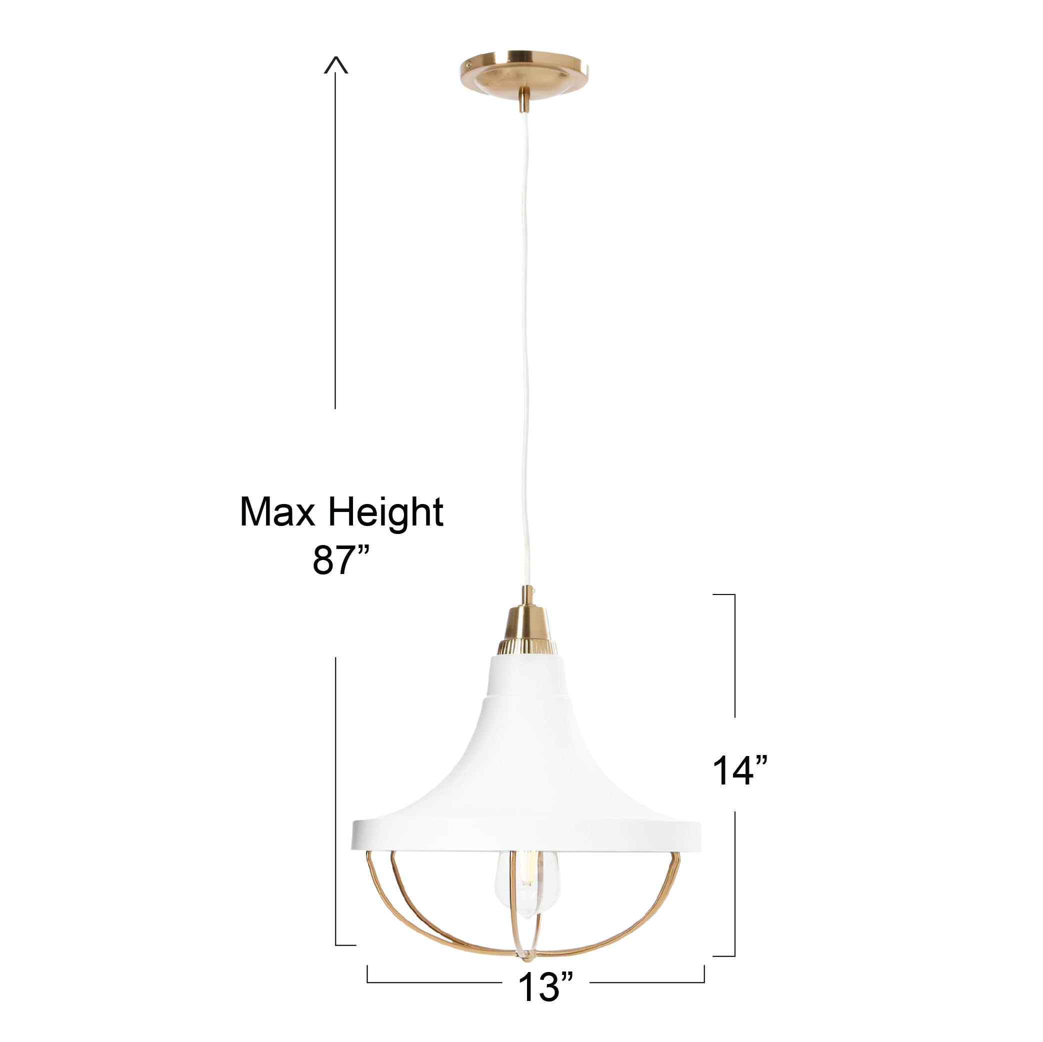 Robert Stevenson Lighting Presley - Caged Trumpet Metal Ceiling Light, Brushed Brass And White