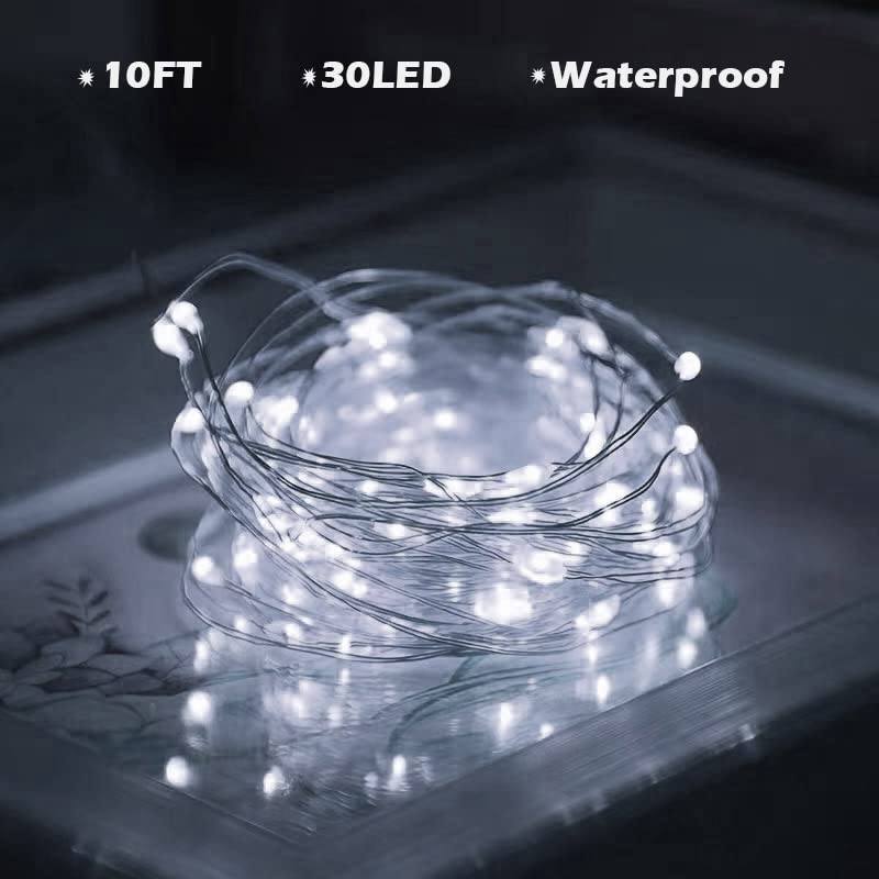 SOCO 16 Pack Fairy Lights, Battery Operated, 10ft Silver Wire, 30 LED Cool White Waterproof Mini String Lights for Decorations