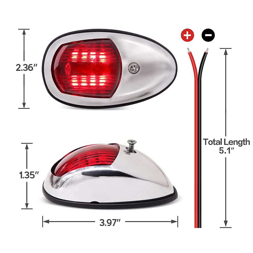 Obcursco Boat Navigation Lights, Led Red And Green Vertical Mount For Bow And Stern, Ip67 Waterproof Marine Lights For Pontoon, Bass, And Jon Boats(Sliver)