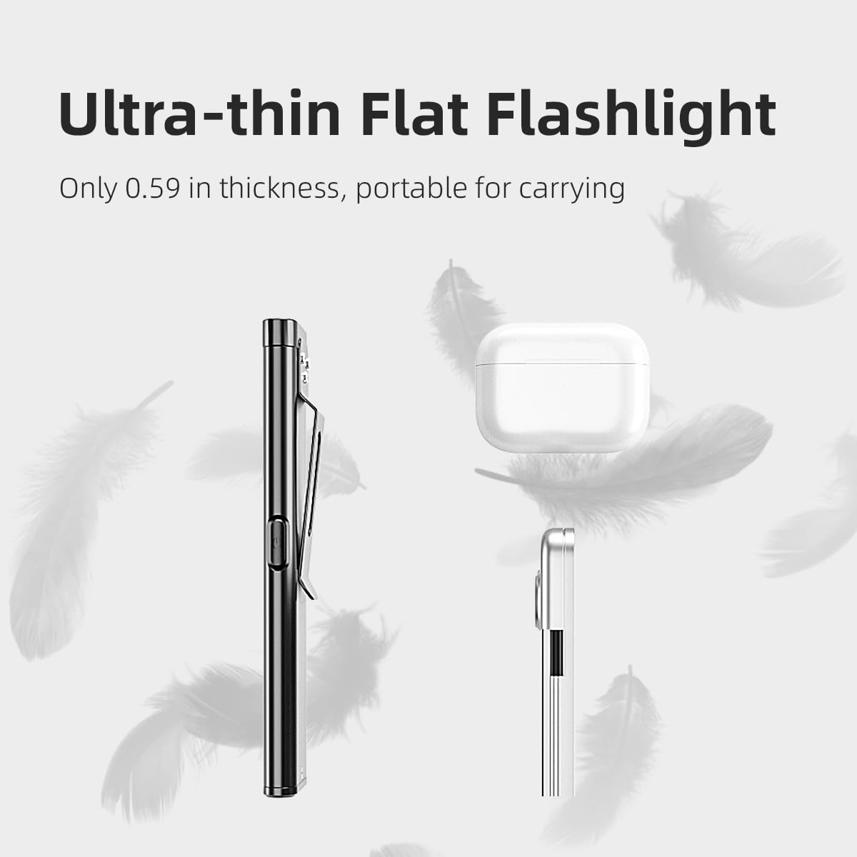 WARSUN Mini LED Flashlight T7 - 675LM, USB-C Rechargeable, IPX4, Black, Dual Material, Red/Blue Strobe, Perfect for Everyday Carry & Travel
