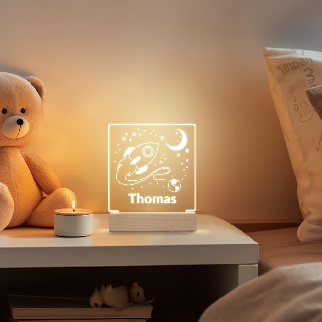 Personalized Night Light For Kids Girls Boys Customized Gifts For Baby Bedroom Rocket Spaceship