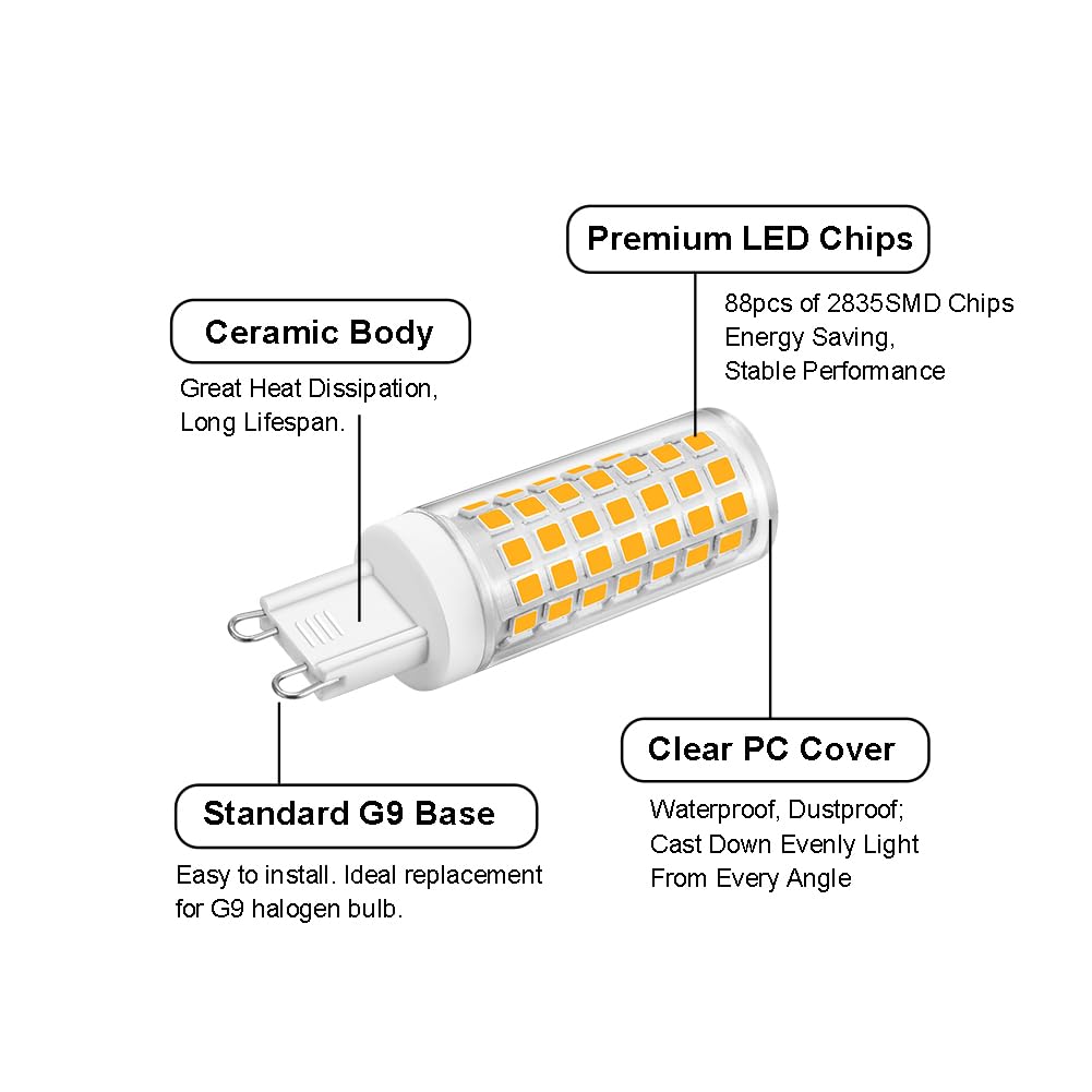 Yosenmi Dimmable G9 LED Bulb 5W, 40W Halogen Equivalent, Warm White 3000K, Ceramic, 12-Pack