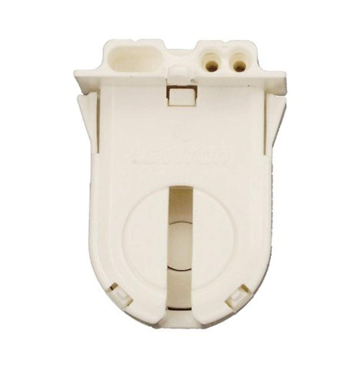 Leviton Medium Base T8-T12 Bi-Pin Lampholder, Low Profile, Snap-In, Internal Shunt, White, Model 23653-WP, Small