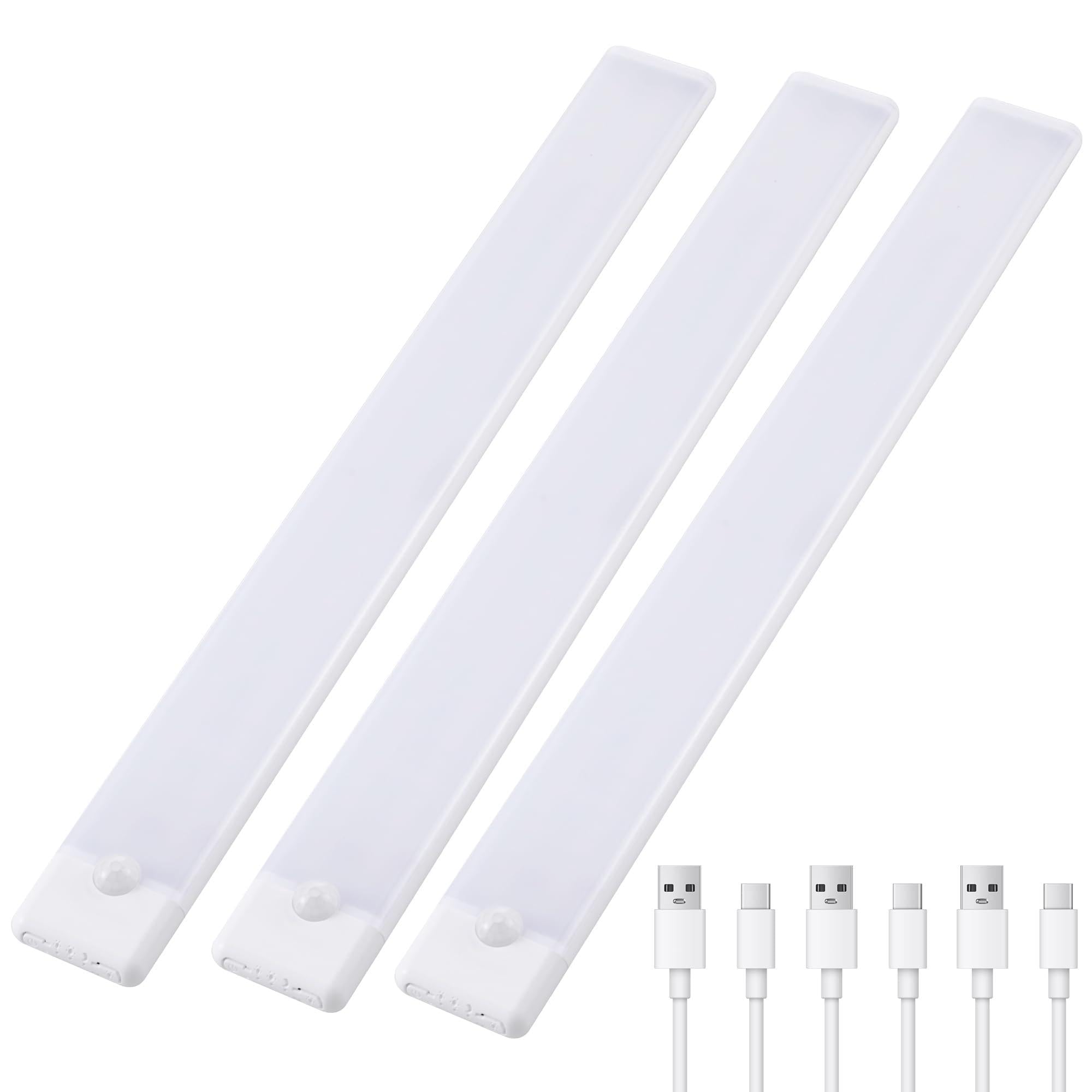 Wireless Under Cabinet Lighting 16 Inch 3 Pack, 2200mAh Magnetic Motion Sensor Light USB C Rechargeable Closet Lights, 3 Color D