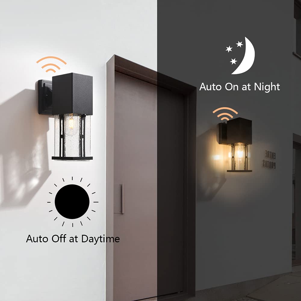 Maxax 2-Pack Dusk To Dawn Wall Sconces, Modern Porch Light With Bubble Glass, Outdoor Wall Lamp, Etl Listed, Exterior Waterproof Wall Mounted Light Fixture For Entryway, Garage, Matte Black