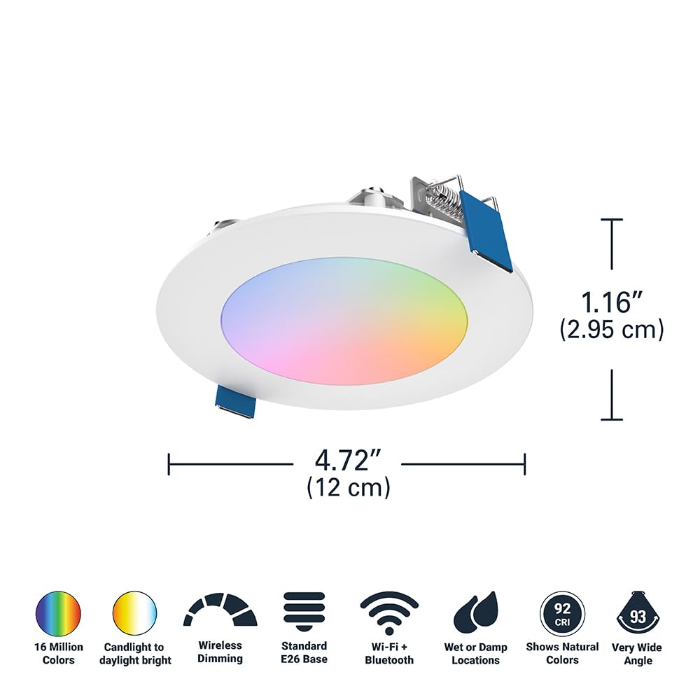 Halo 4 Inch Color And Tunable White Slim Canless Smart Wi-Fi Led Recessed Downlight With Wiz Pro