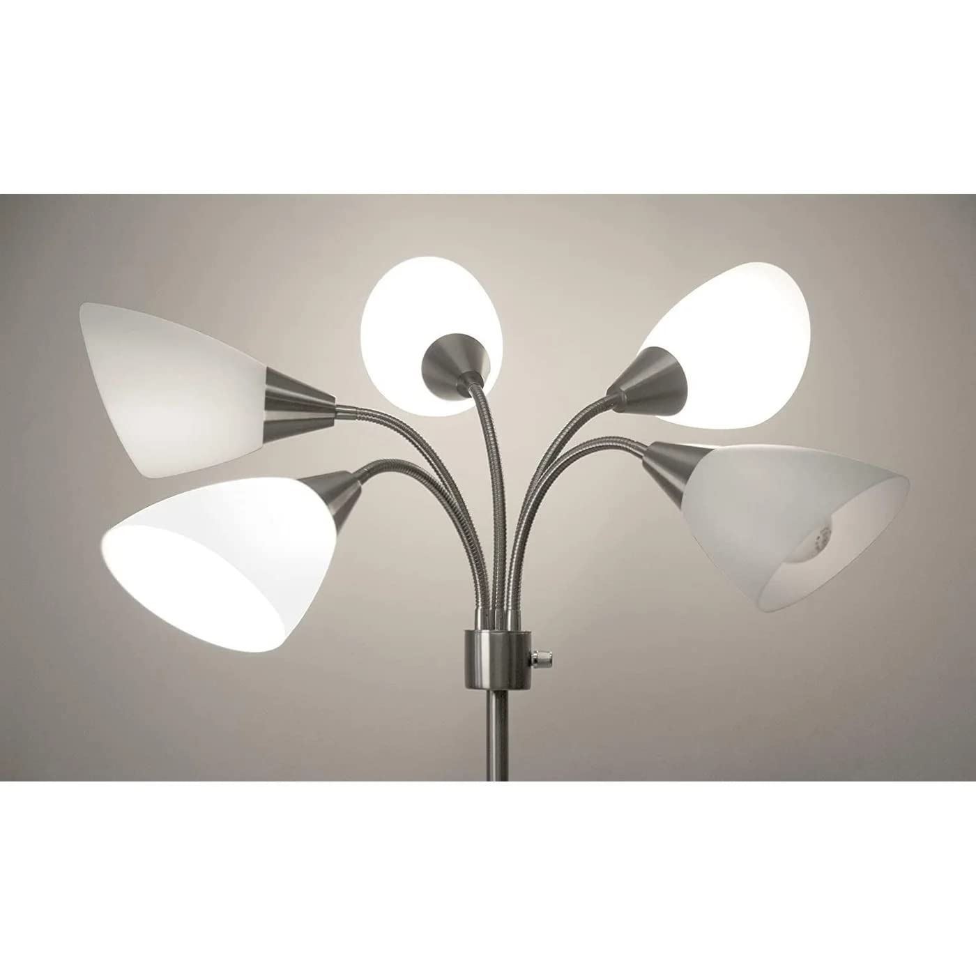 Adesso Multi-White Shade Floor Lamp, Adjustable Gooseneck Arms, Silver, Model 7205-22