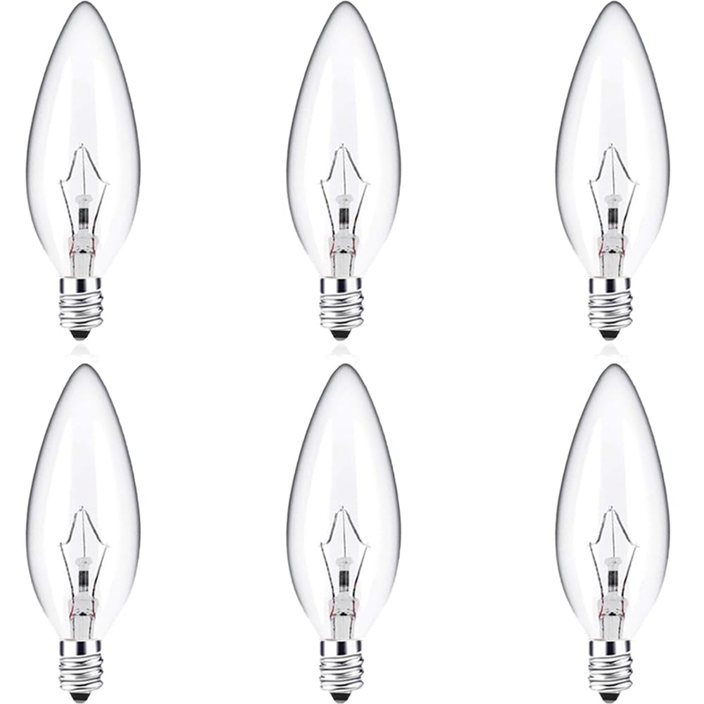 40 Watt Clear Candelabra Base (E12) 110V_120V,Flame Shaped Incandescent Chandelier Light Bulbs,Dimmable, Warm White (6)