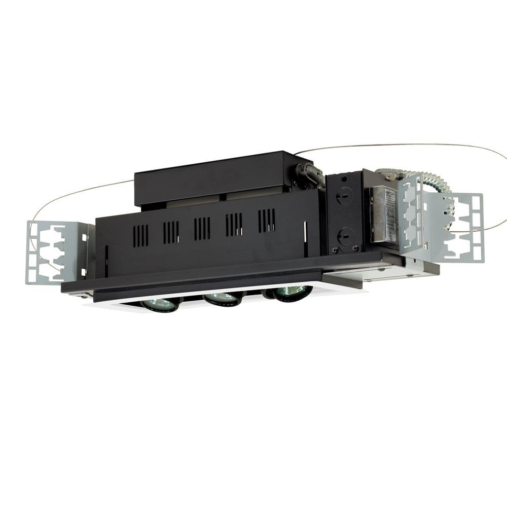 Jesco Lighting Mg1650-3Ewb Modulinear Directional Lighting For New Construction, Double Gimbal 50W Mr16 3-Light Linear, Black Interior With White Trim