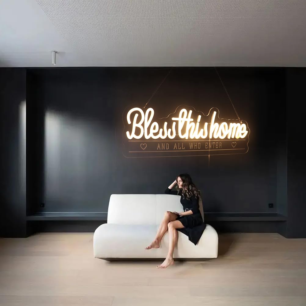 Bless This Home And All Who Enter Neon Sign  Positive Quotes Decorative Neon Lights For Home Room Wall Decor Neon Light Sign  Christmas Birthday Thanksgiving Gift