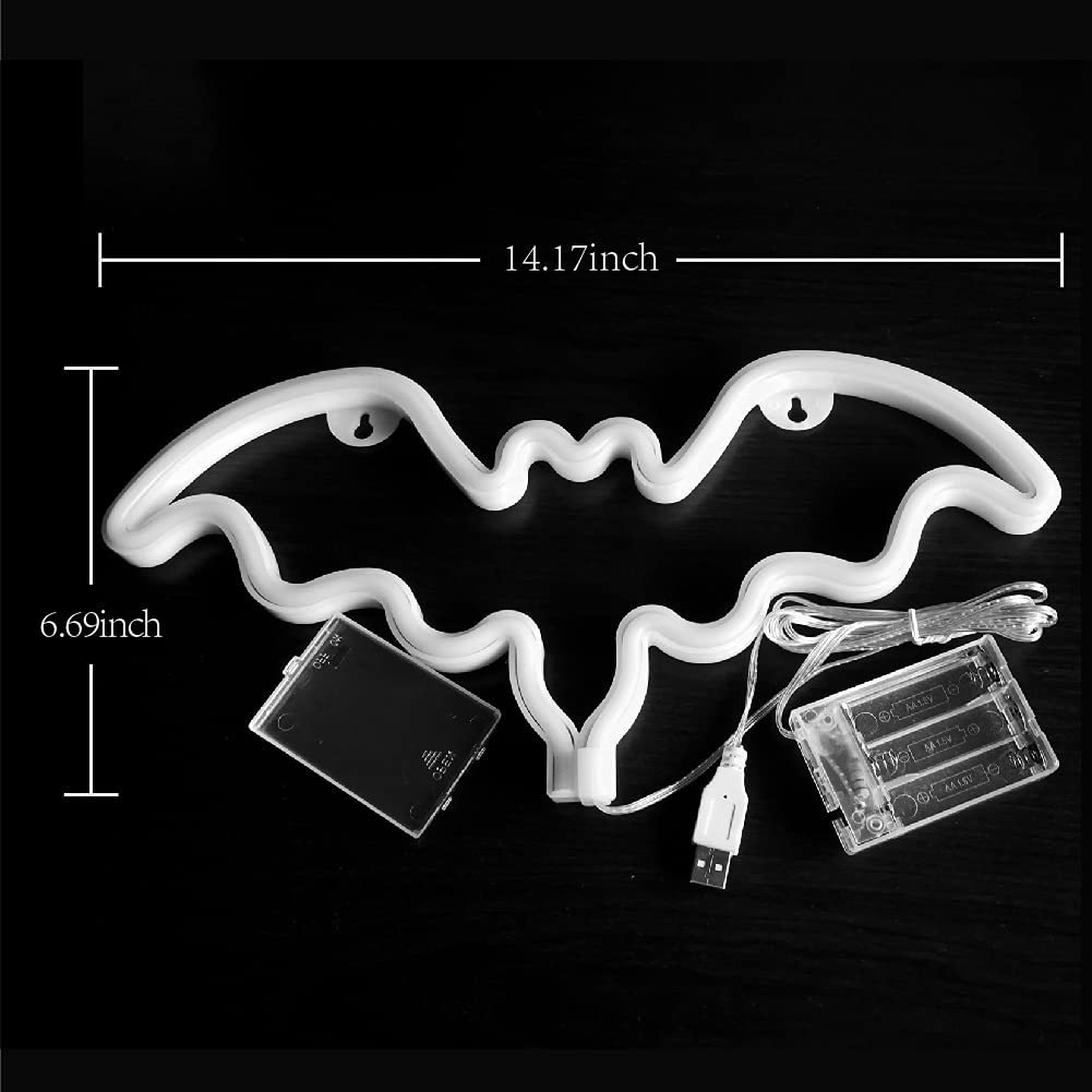 JYWJ Neon Sign, LED Bat Light, USB/Battery Powered, Red, Model JY-BT-RD01, Table & Wall Decoration